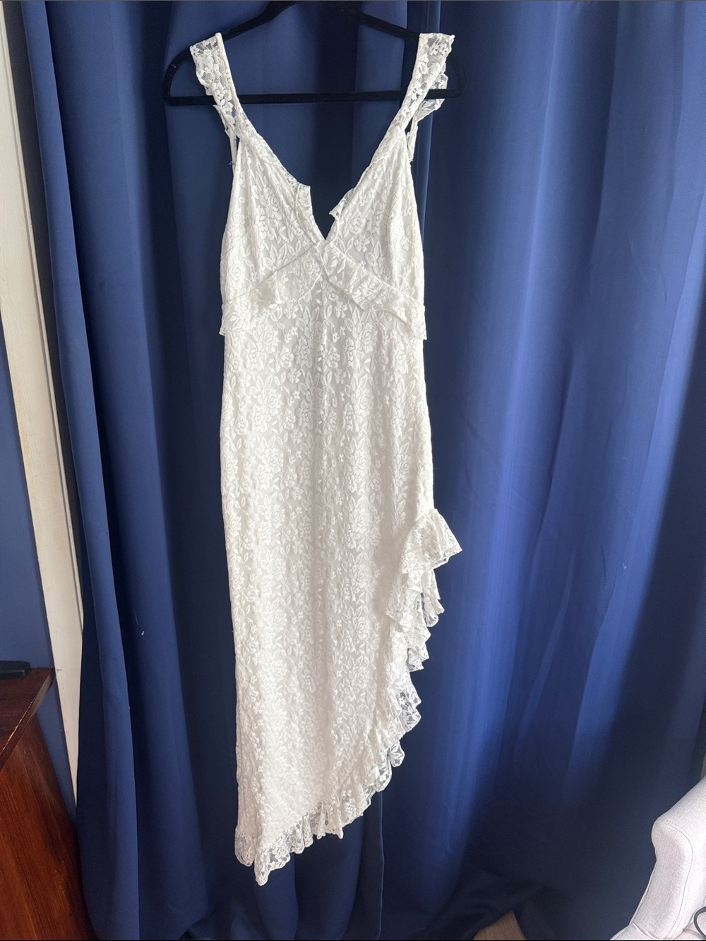 White Lace Ruffled Midi Dress - Elegant Women's Dress